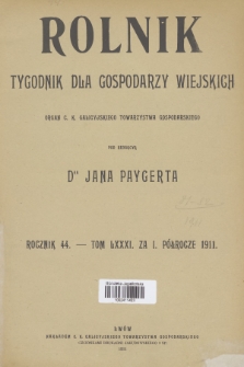 Rolnik : organ c. k. Galicyjskiego Towarzystwa Gospodarskiego. R.44, T.81, 1911, Spis rzeczy