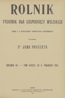 Rolnik : organ c. k. Galicyjskiego Towarzystwa Gospodarskiego. R.44, T.82, 1911, Spis rzeczy