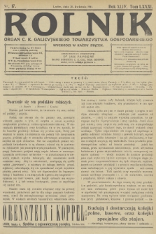 Rolnik : organ c. k. Galicyjskiego Towarzystwa Gospodarskiego. R.44, T.81, 1911, nr 17