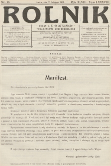 Rolnik : organ c. k. Galicyjskiego Towarzystwa Gospodarskiego. R.48, T.88, 1916, nr 21