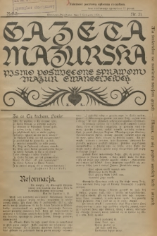 Gazeta Mazurska : pismo poświęcone sprawom Mazur ewangelickich. R.3, 1924, nr 21
