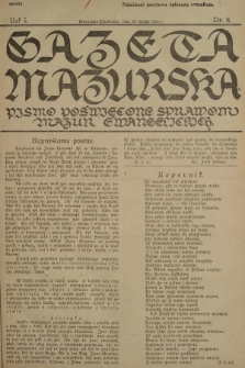 Gazeta Mazurska : pismo poświęcone sprawom Mazur ewangelickich. R.5, 1926, nr 8