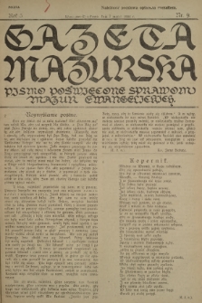 Gazeta Mazurska : pismo poświęcone sprawom Mazur ewangelickich. R.5, 1926, nr 9