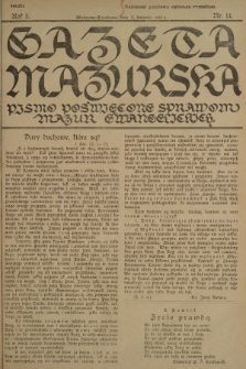 Gazeta Mazurska : pismo poświęcone sprawom Mazur ewangelickich. R.5, 1926, nr 14