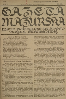 Gazeta Mazurska : pismo poświęcone sprawom Mazur ewangelickich. R.5, 1926, nr 22