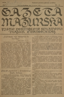 Gazeta Mazurska : pismo poświęcone sprawom Mazur ewangelickich. R.7, 1928, nr 15