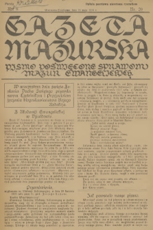 Gazeta Mazurska : pismo poświęcone sprawom Mazur ewangelickich. R.8, 1929, nr 20