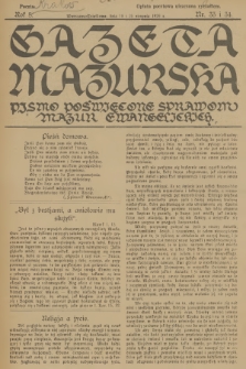 Gazeta Mazurska : pismo poświęcone sprawom Mazur ewangelickich. R.8, 1929, nr 33-34
