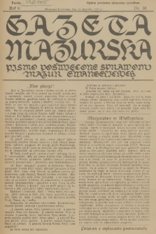 Gazeta Mazurska : pismo poświęcone sprawom Mazur ewangelickich. R.8, 1929, nr 38