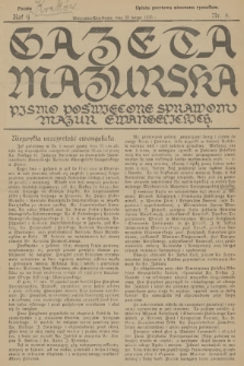 Gazeta Mazurska : pismo poświęcone sprawom Mazur ewangelickich. R.9, 1930, nr 8