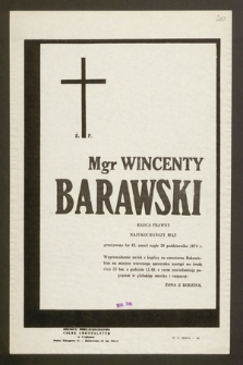 Ś.p. Mgr Wincenty Barawski radca prawny [...] zmarł nagle 20 października 1974 r. [...]