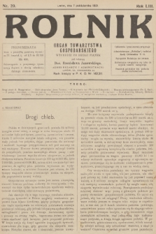 Rolnik: organ Towarzystwa Gospodarskiego. R.53, T.95, 1921, nr 20