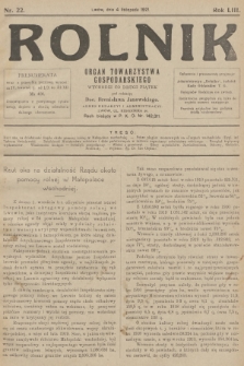 Rolnik: organ Towarzystwa Gospodarskiego. R.53, T.95, 1921, nr 22