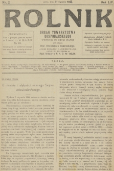 Rolnik: organ Towarzystwa Gospodarskiego. R.54, 1922, nr 2