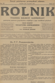 Rolnik : tygodnik rolniczy ilustrowany poświęcony sprawom gospodarstwa wiejskiego z jego wszelkimi gałęziami : organ urzędowy Towarzystwa Gospodarskiego. R.55, 1923, nr 52