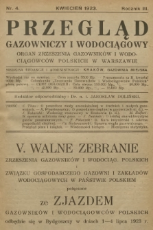 Przegląd Gazowniczy i Wodociągowy : organ Zrzeszenia Gazowników i Wodociągowców Polskich w Warszawie. R.3, 1923, nr 4