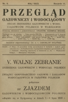 Przegląd Gazowniczy i Wodociągowy : organ Zrzeszenia Gazowników i Wodociągowców Polskich w Warszawie. R.3, 1923, nr 5 + wkładka