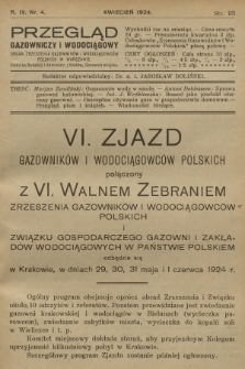 Przegląd Gazowniczy i Wodociągowy : organ Zrzeszenia Gazowników i Wodociągowców Polskich w Warszawie. R.4, 1924, nr 4