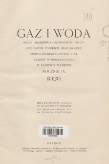 Gaz i Woda. R.9, 1929, Treść rocznika IX