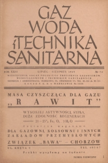 Gaz, Woda i Technika Sanitarna : miesięcznik, organ Polskiego Zrzeszenia Gazowników, Wodociągowców i Techników Sanitarnych. R.23, 1949, nr 7-8 + dod.