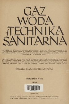 Gaz, Woda i Technika Sanitarna. R.18, 1938, Treść rocznika XVIII