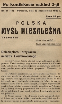 Polska Myśl Niezależna. 1938, nr 11 (nakład po konfiskacie drugi)
