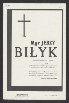 Ś. p. mgr Jerzy Biłyk [...], zmarł w dniu 9 stycznia 1978 roku [...]