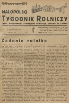 Małopolski Tygodnik Rolniczy : organ Małopolskiego Towarzystwa Rolniczego, Oddziału we Lwowie. R.1, 1937, nr 29