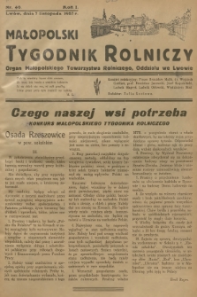 Małopolski Tygodnik Rolniczy : organ Małopolskiego Towarzystwa Rolniczego, Oddziału we Lwowie. R.1, 1937, nr 46
