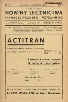Nowiny Lecznictwa Farmaceutycznego i Fizykalnego. R.1, 1933, nr 2