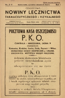 Nowiny Lecznictwa Farmaceutycznego i Fizykalnego. R.1, 1933, nr 3-4