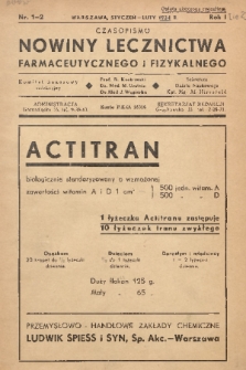 Nowiny Lecznictwa Farmaceutycznego i Fizykalnego. R.1 [i.e.2], 1934, nr 1-2