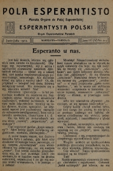 Pola Esperantisto : monata Organo de Polaj Esperantistoj = Esperantysta Polski : organ Esperantystów polskich. J.3, 1910, nr 6-7