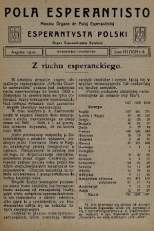 Pola Esperantisto : monata Organo de Polaj Esperantistoj = Esperantysta Polski : organ Esperantystów polskich. J.3, 1910, nr 8