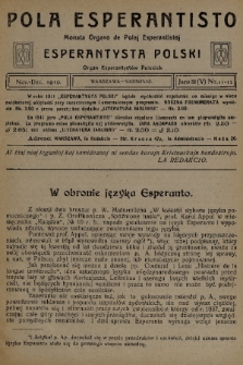 Pola Esperantisto : monata Organo de Polaj Esperantistoj = Esperantysta Polski : organ Esperantystów polskich. J.3, 1910, nr 11-12