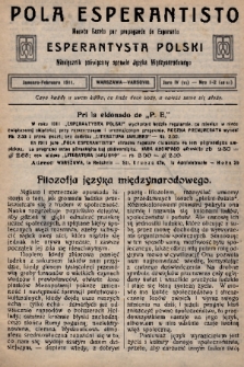 Pola Esperantisto : monata Gazeto por propagando de Esperanto = Esperantysta Polski : miesięcznik poświęcony sprawie Języka Międzynarodowego. J.4, 1911, nr 1-2
