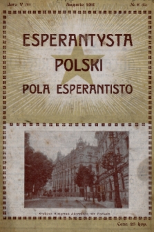 Pola Esperantisto : monata Gazeto por propagando de Esperanto = Esperantysta Polski : miesięcznik poświęcony sprawie Języka Międzynarodowego. J.5, 1912, nr 8