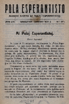 Pola Esperantisto : monata gazeto de Polaj Esperantistoj. J.17, 1922, № 1