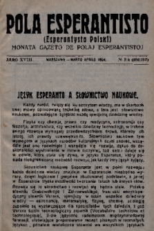 Pola Esperantisto = Esperantysta Polski : monata Gazeto de Polaj Esperantistoj. J.18, 1924, № 3-4