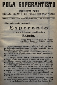 Pola Esperantisto = Esperantysta Polski : monata Gazeto de Polaj Esperantistoj. J.20, 1926, nr 7-8