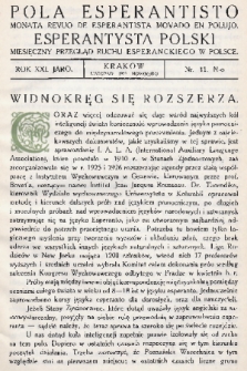 Pola Esperantisto : monata revuo de esperantista movadu ed Polujo = Esperantysta Polski : miesięczny przegląd ruchu esperanckiego w Polsce. J.21, 1927, nr 11