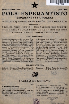 Pola Esperantisto = Esperantysta Polski. J.32, 1938, Tabelo de enhavo