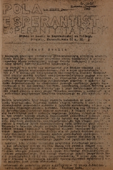 Pola Esperantisto : organo de Asocio de Esperantistoj en Pollando = Esperantysta Polski. J.37, 1949, nro 11-12