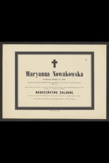 Maryanna Nowakowska przełożona Zakładu św. Zofii [...] przeniosła się do wieczności w dniu 20 Czerwca 1881 roku
