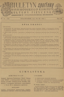 Biuletyn Sportowy Wojewódzkiego Komitetu Kultury Fizycznej w Stalinogrodzie. R.3, 1956, nr 11
