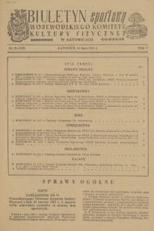 Biuletyn Sportowy Wojewódzkiego Komitetu Kultury Fizycznej w Katowicach. R.5, 1957, nr 20