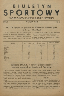 Biuletyn Sportowy Stołecznego Komitetu Kultury Fizycznej. R.1, 1954, nr 6