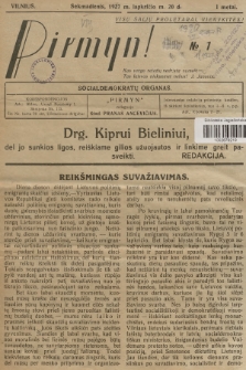 Pirmyn! : socialdemokratų organas. M.1, 1927, № 1