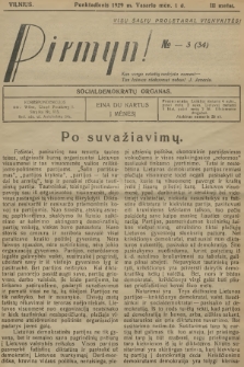 Pirmyn! : socialdemokratų organas. M.3, 1929, № 3