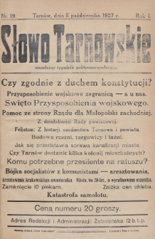 Słowo Tarnowskie : niezależny tygodnik polityczno-społeczny. 1927, nr 19